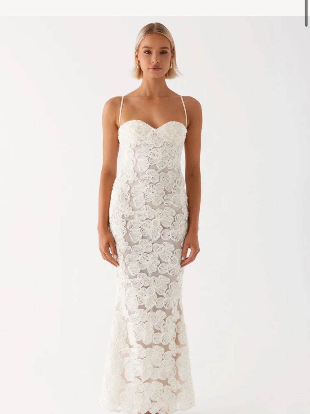 Peppermayo That Girl Maxi Dress - Floral Lace Sheath Dress in Cream